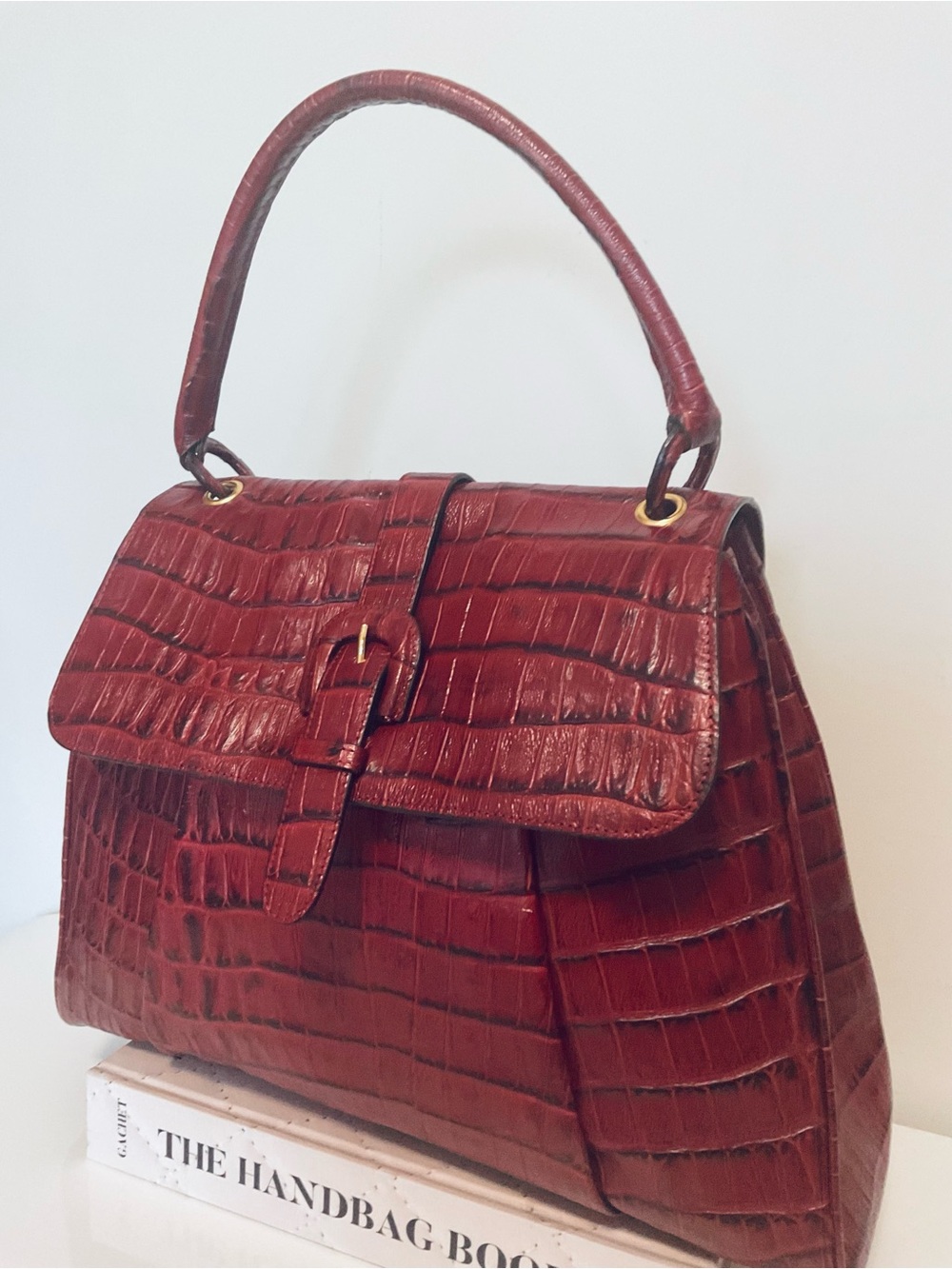 Vintage Donna Dixon Crocodile Embossed Leather Top Handle Bag